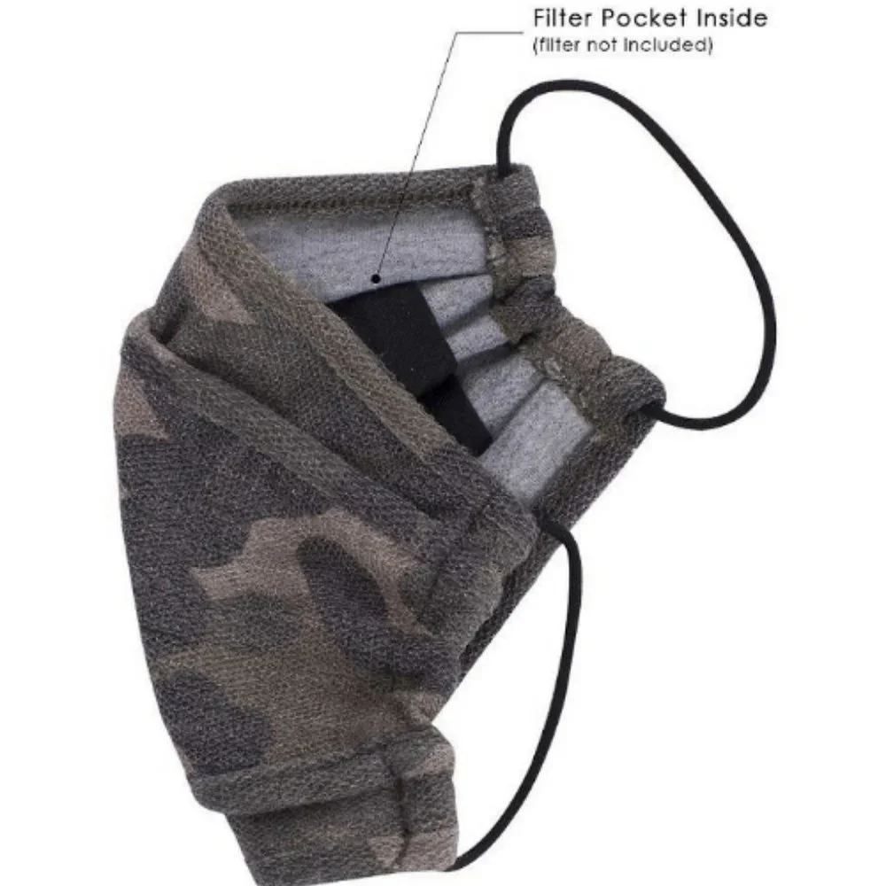 Green Camouflage Face Mask with Filter Pocket